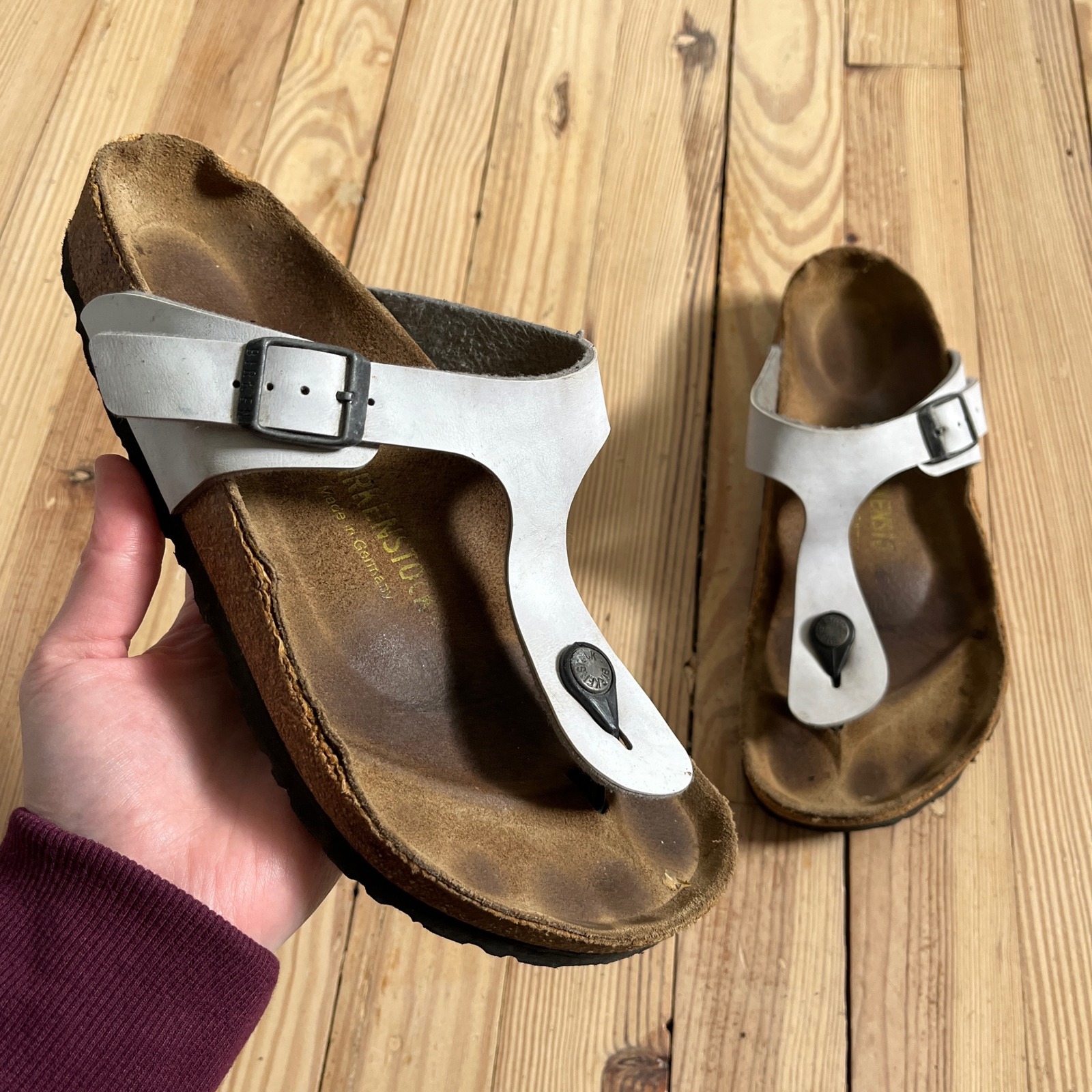 Birkenstock Gizeh White Thong Sandals Eu 39 Us Women 8 Cork Footbed Germany